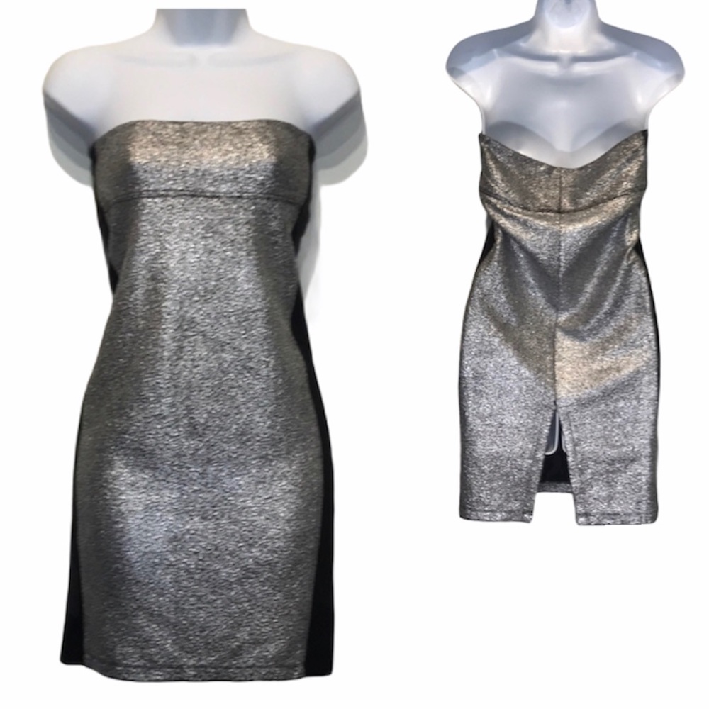 2B Bebe Body Avon Silver & Black Tube Dress Sz M - Picture 3 of 5